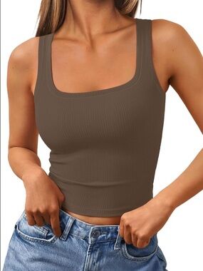 Everyday Ribbed Scoop Tank - Chocolate Brown